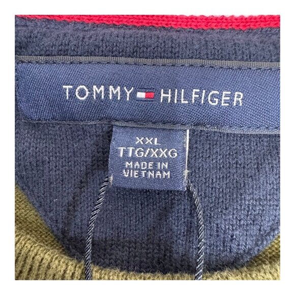 Tommy Hilfiger Argyle Cotton Crewneck Sweater in Olive & Navy Classic Style XXL - Picture 3 of 5